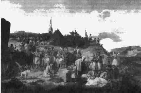 Carl Wilh. von Heideck: Accampamento di filellenici nella guerra di liberazione, 1835     (legno 65: 94 cm. Staatliche Kunsthalle Karlsruhe, 1853 acquisito con la collezione privata del gran duca Leopoldo von     Baden). Con la gentile autorizzazione della Staatliche Kunsthalle Karlsruhe.