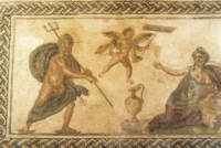 Pavimento in mosaico nella Casa di Dionisio Posidone e Amimone, Pafos. Immagine gentilmente fornita dall'Ente Nazionale per il Turismo di Cipro.